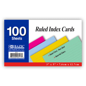 Ruled Colored Index Card 3" X 5" 100 Ct.