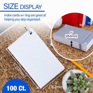 Ruled White Index Card Poly Cover w/ Ring 3" x 5" 100 Ct.