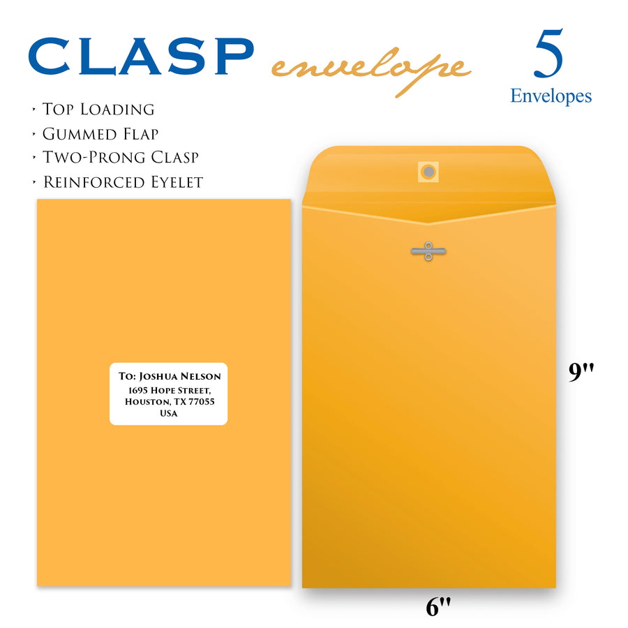 Clasp Envelope 9" X 6" (5/Pack)