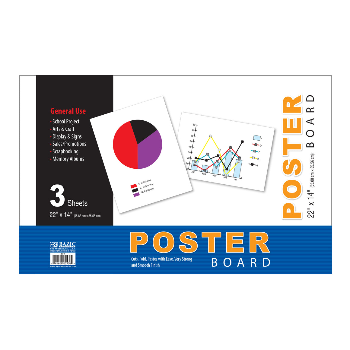 22" X 14" White Poster Board (3/Pack)