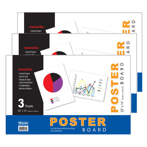 22" X 14" White Poster Board (3/Pack)