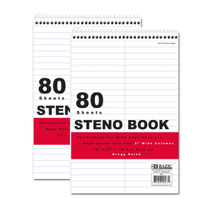 Steno Book Ruled White Paper Gregg 6" X 9" 80 Ct.