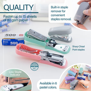 Mini Pastel Color Stapler Standard (26/6) w/ 500 Ct. Staples