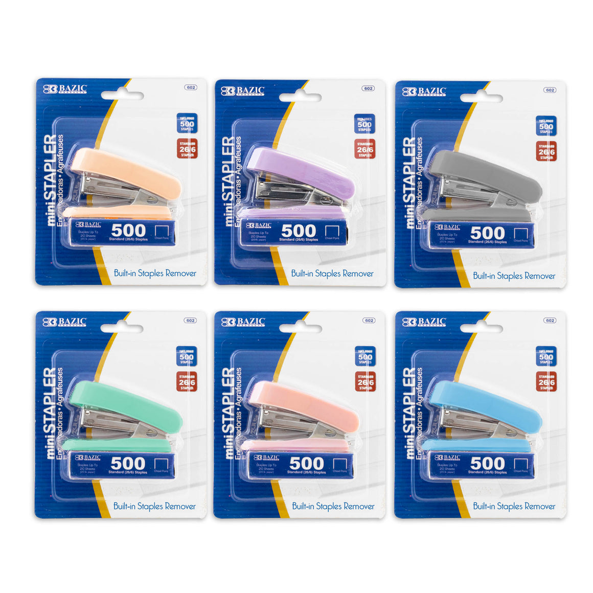 Mini Pastel Color Stapler Standard (26/6) w/ 500 Ct. Staples