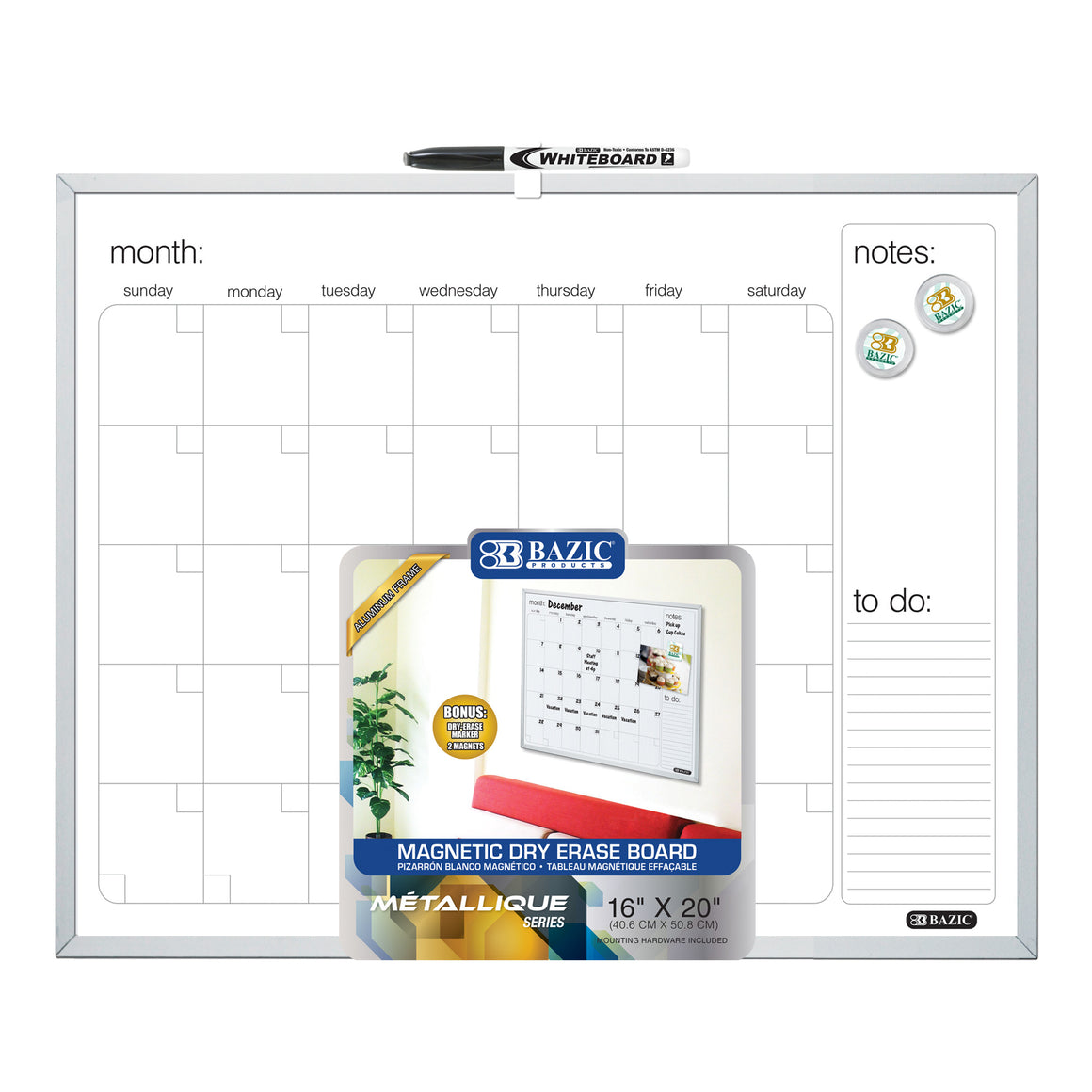 Aluminium Framed Magnetic Dry Erase Calendar 16" X 20"