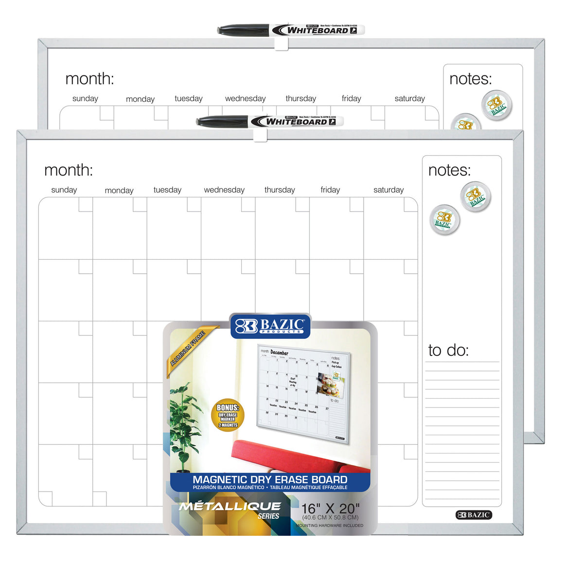 METALLIQUE Aluminum Framed Magnetic Dry Erase Calendar 16" X 20"