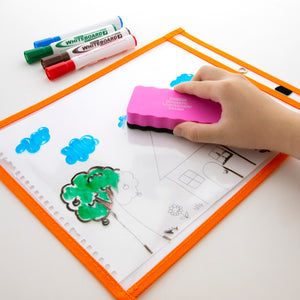 Reusable Dry Erase Pockets with Marker Holder