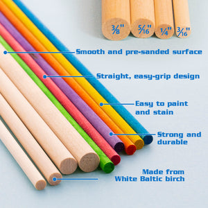 Wooden Dowel Round Natural 3/8" x 12" (6/Bag)