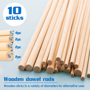 Wooden Dowel Assorted Round Natural (10/Bag)