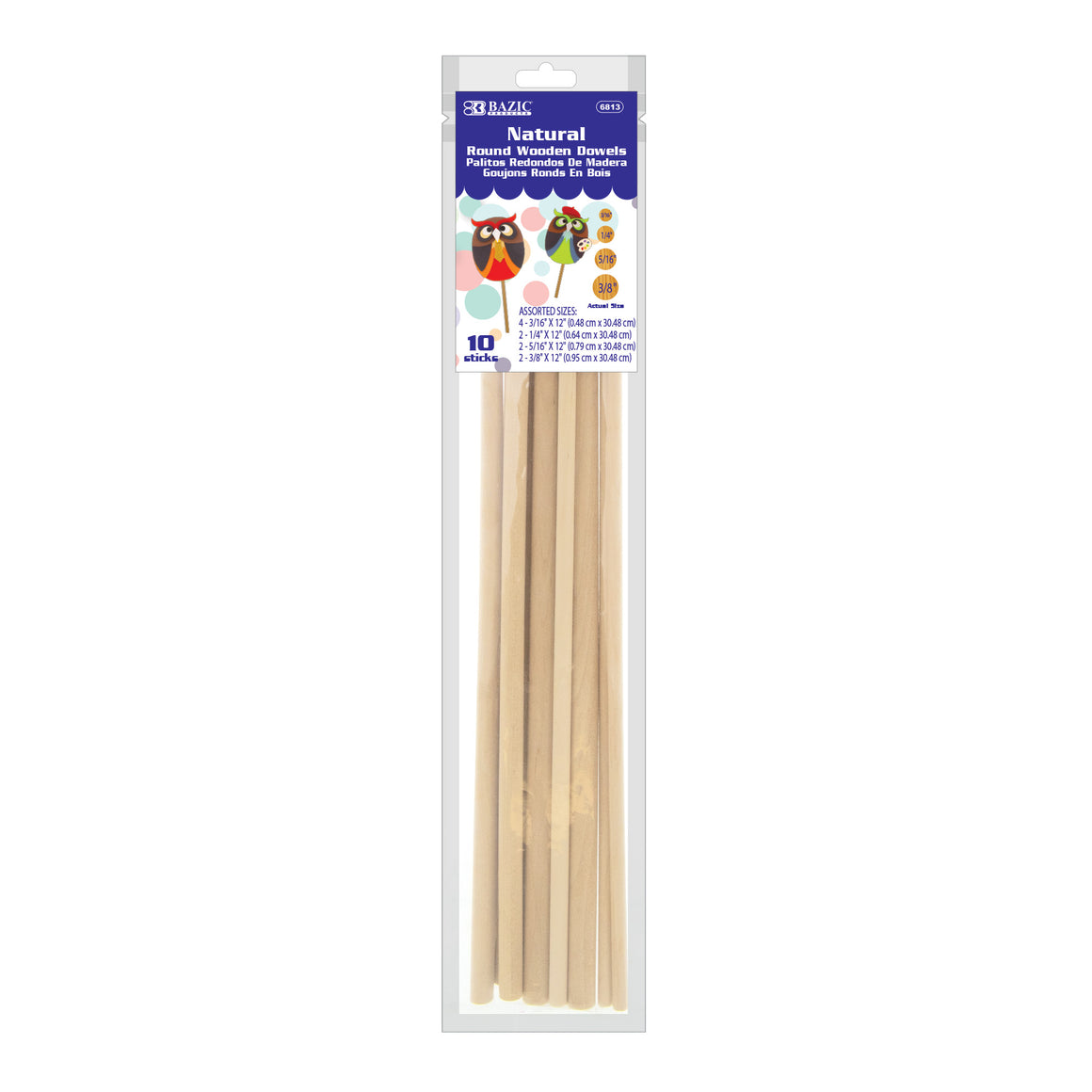 Wooden Dowel Assorted Round Natural (10/Bag)