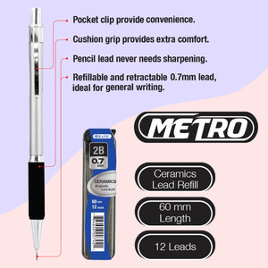 0.7 mm Metro Mechanical Pencil w/ Ceramics High-Quality Lead