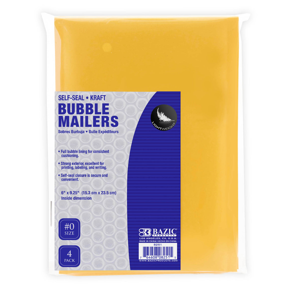 Self-Seal Bubble Mailers (#0) 6" x 9.25" (4/Pack)