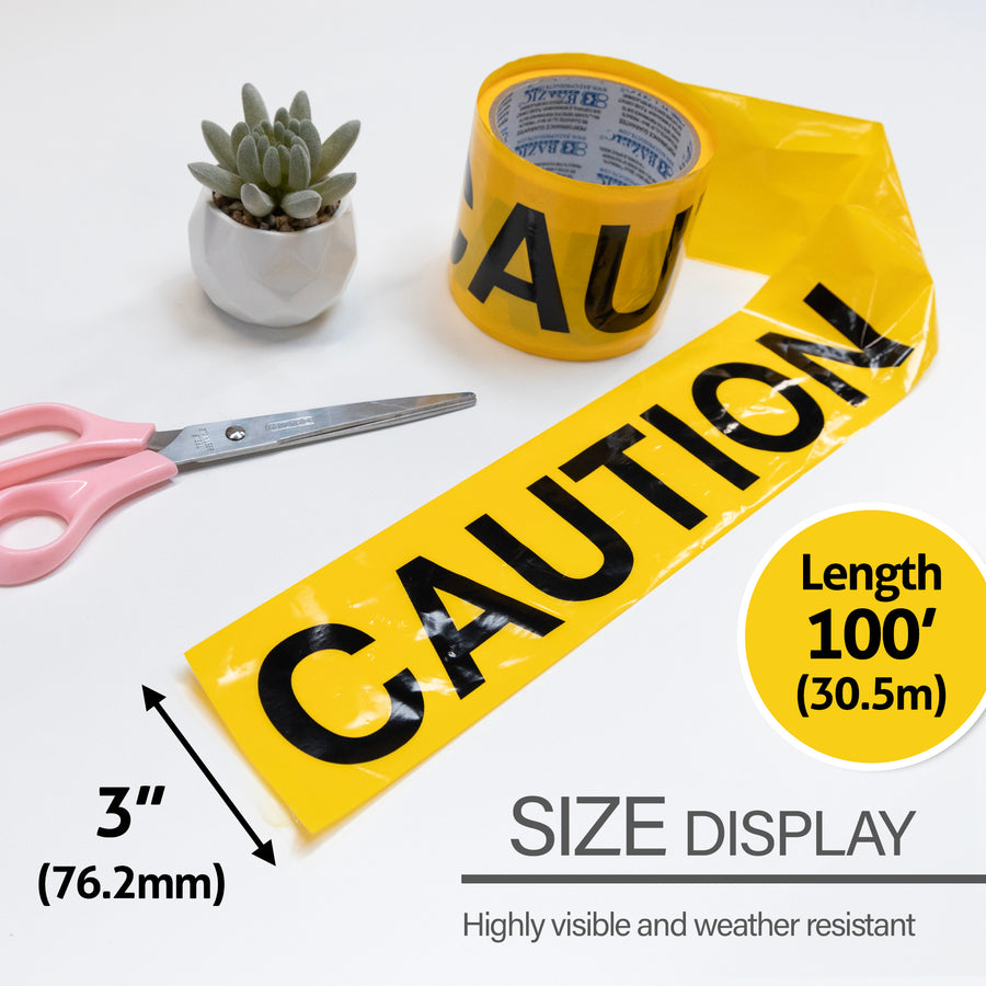 3" X 100 Feet Yellow "Caution" Barricade Tape