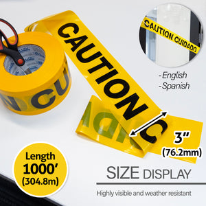 3" X 1000 Feet Yellow "Caution" Barricade Tape