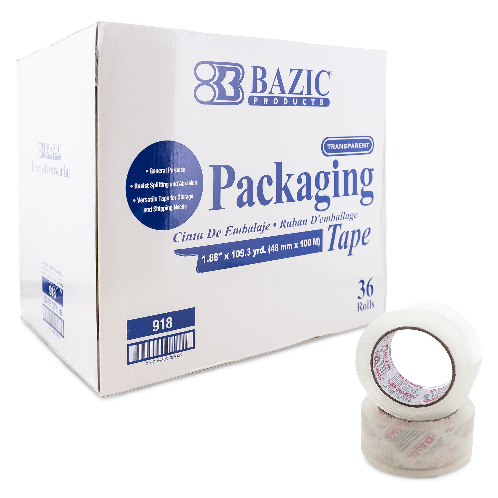 HEAVY-DUTY ACRYLIC BOX SEALING TAPE WITH DISPENSER, 3 CORE, 1.88 X 54.6  YDS, CLEAR, 2/PACK
