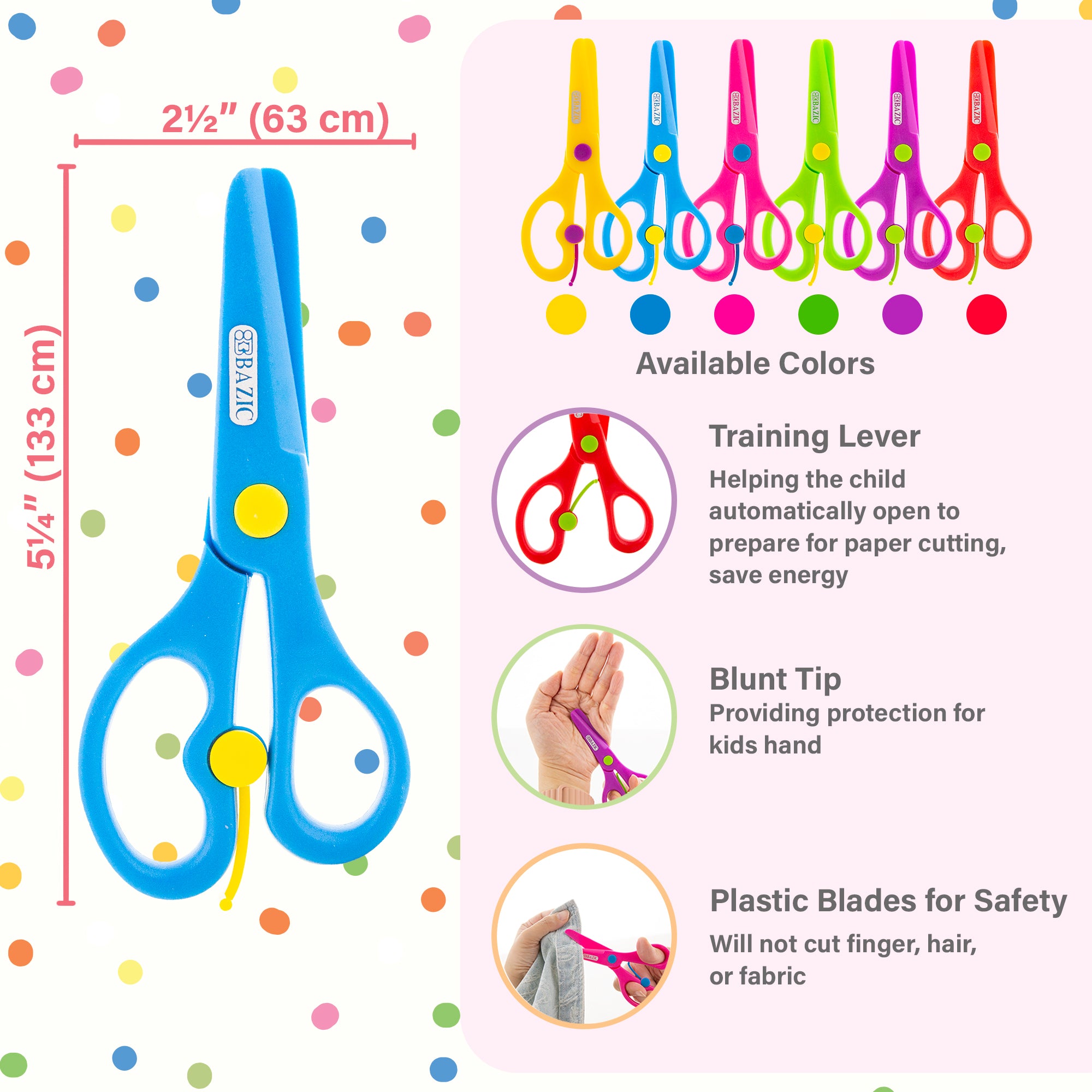 Livingo 24 Pack Bulk Kids Scissors for School, Blunt Tip Safety for Toddle Classroom Crafting, 5 Inches, Blue, Yellow, Red