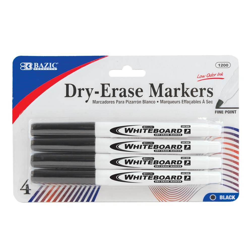 Basic Fine Bullet Tip Dry Erase Markers - 4 Piece Set