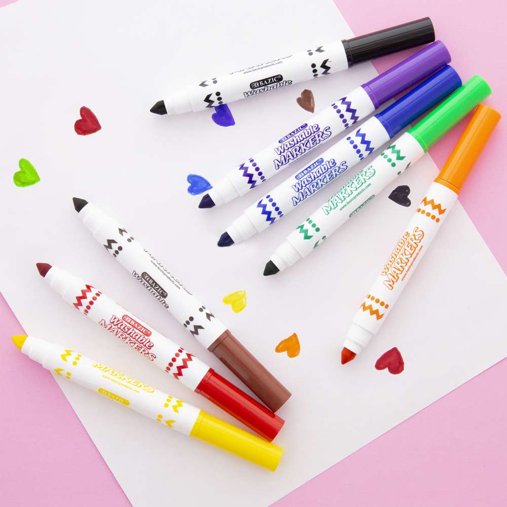 BAZIC Felt Tip Washable Markers 10 Colors - Bazicstore