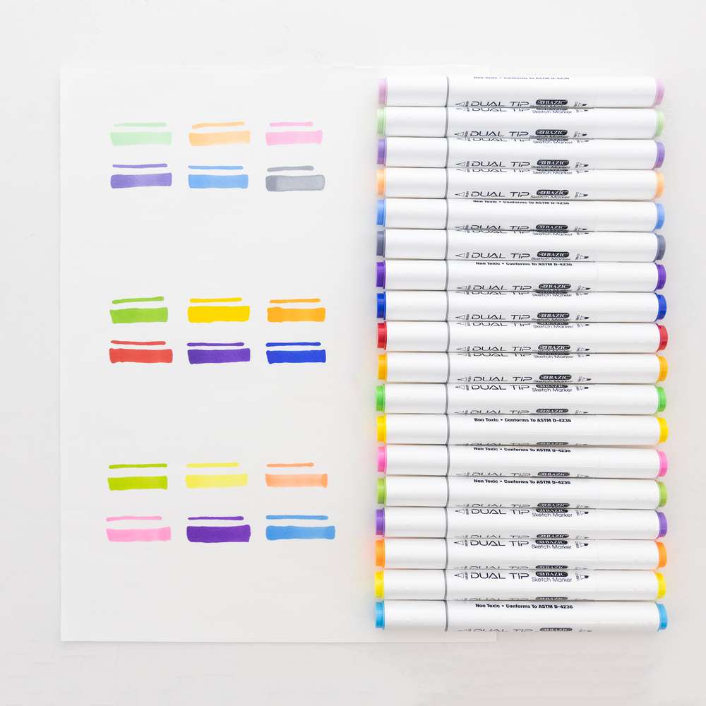 BAZIC Products® Brush Markers, 6 Pastel Colors - National Office