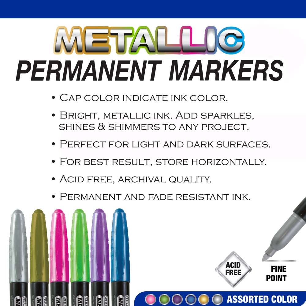 6 Bazic Permanent Metallic Markers Fine Tip Multicolor (1 Pack) - Northland  Wholesale
