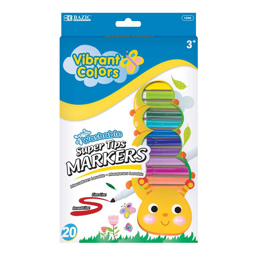 Washable Super Tip Markers, 10ct feature a durable concial tip that allows  for thin or thick lines, Crayola.com