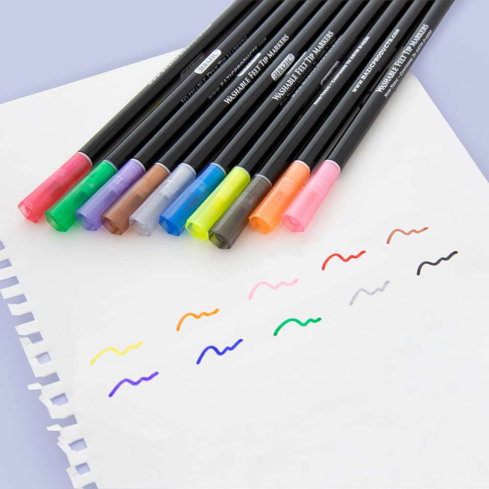 Bazic 10 Color Fine Line Washable Markers - Assortment