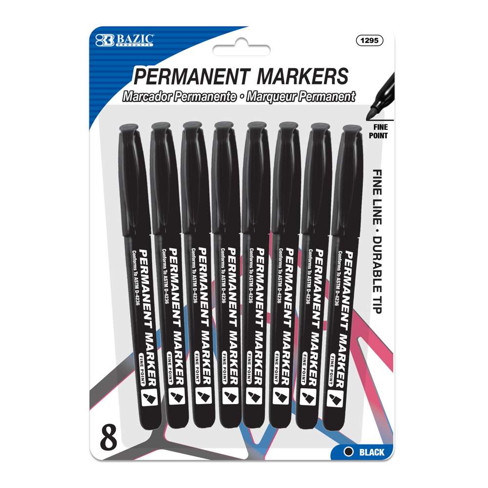 BAZIC Black Fine Tip Permanent Markers w/ Pocket Clip (8/Pack) Bazic  Products