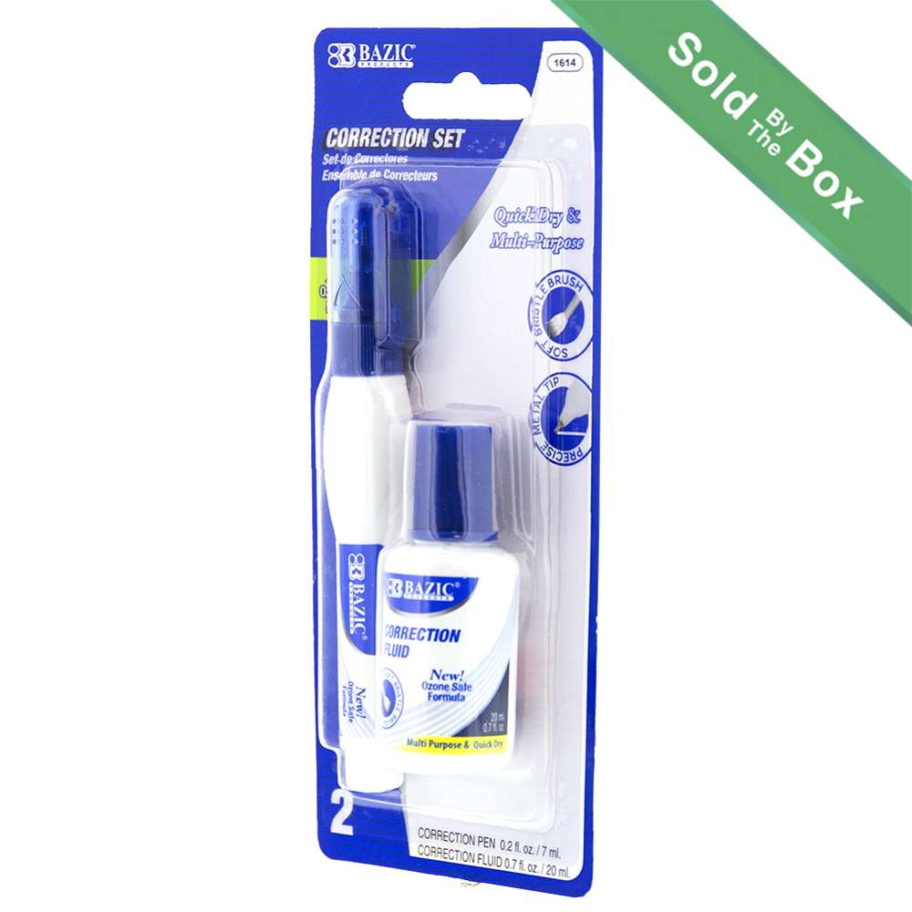  BAZIC Correction Fluid (0.7 oz / 20 ml), Soft Bristle Brush  Applicator, Instant Corrections Pen White Out Wipe Out Liquid (2/Pack),  1-Pack : Office Products