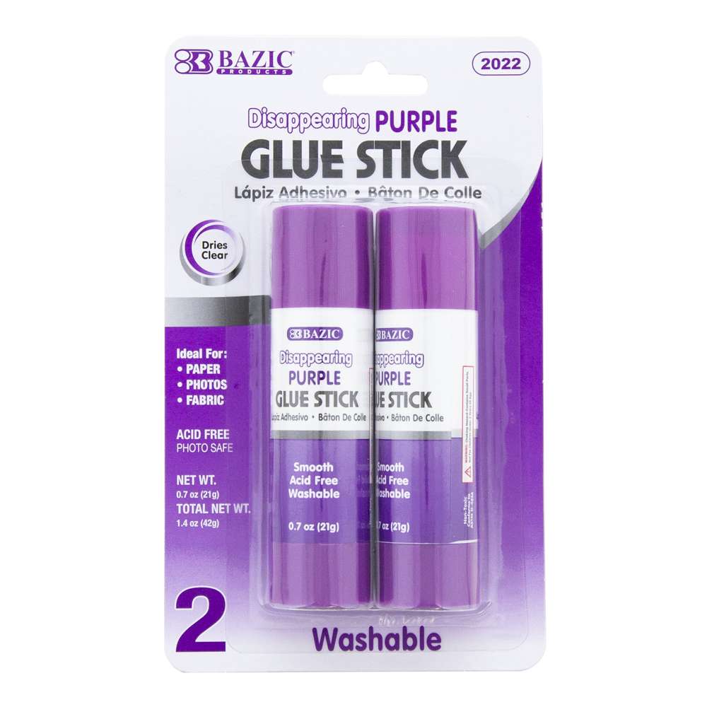 School Smart Glue Stick, Purple and Dries Clear, Pack of 30