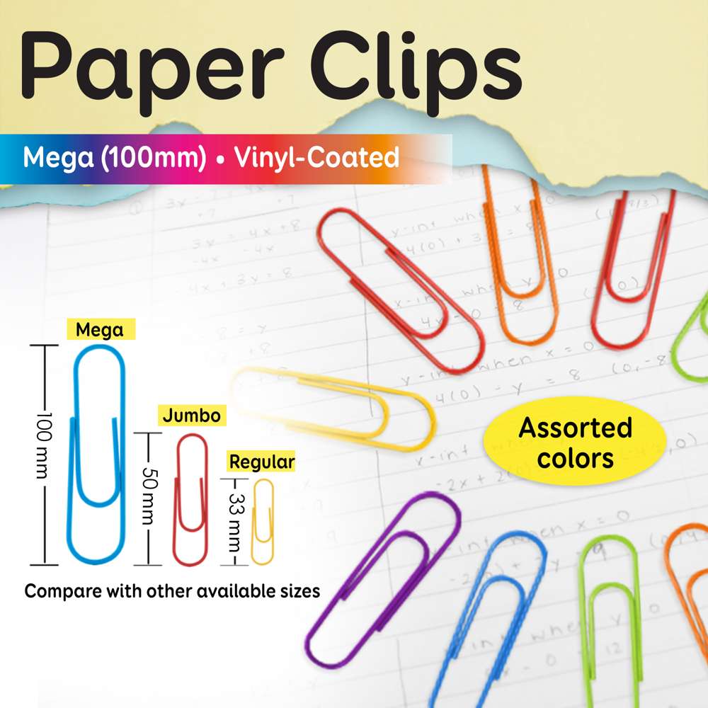 Bazic Mega (100mm) Color Paper Clips (10 / Pack)