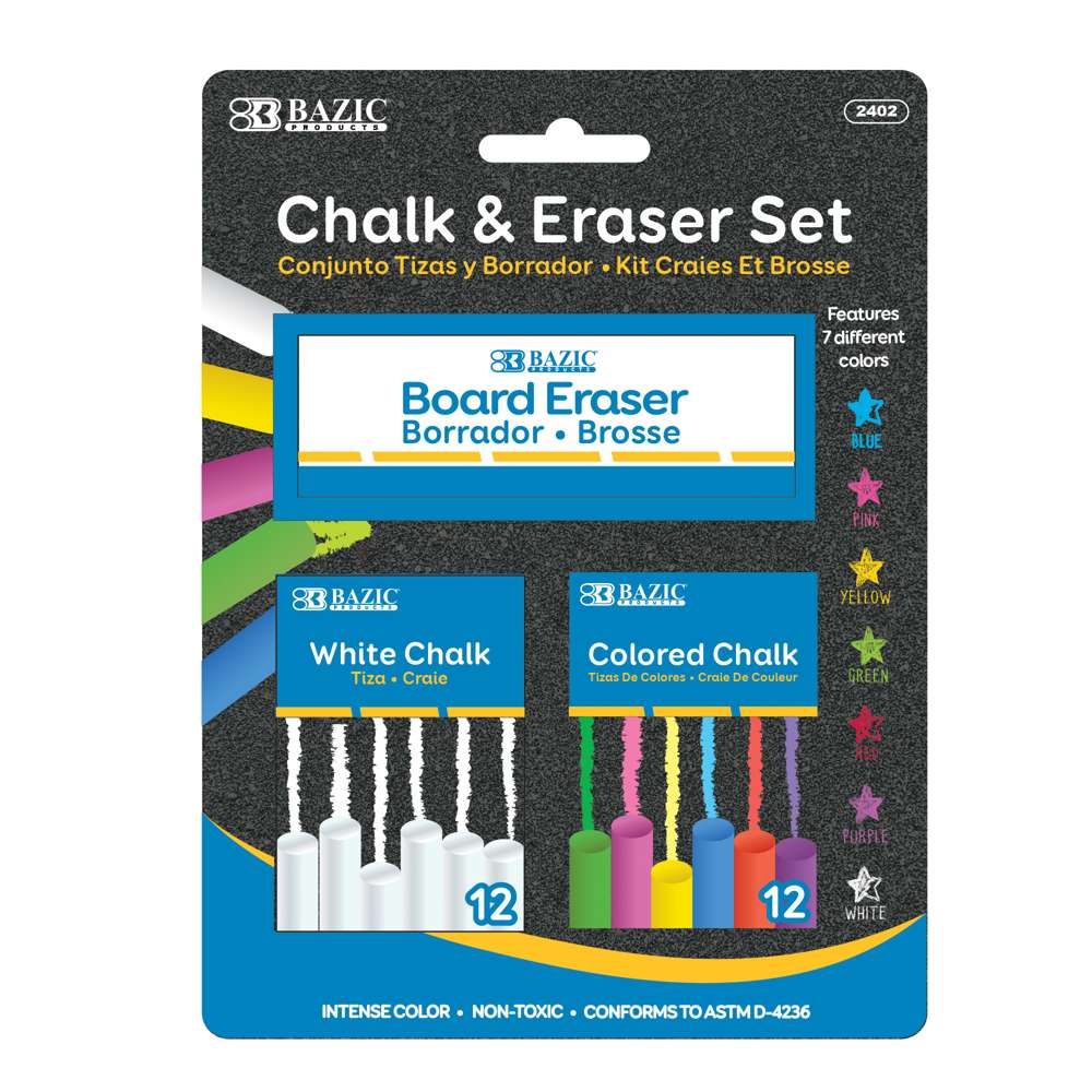 12 Piece Chalk Holder with Carry Case and Eraser for Kids
