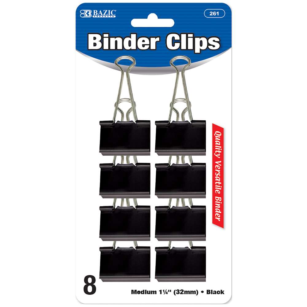 BAZIC Medium 1-1/4 (32mm) Black Binder Clip (8/Pack) - Bazicstore