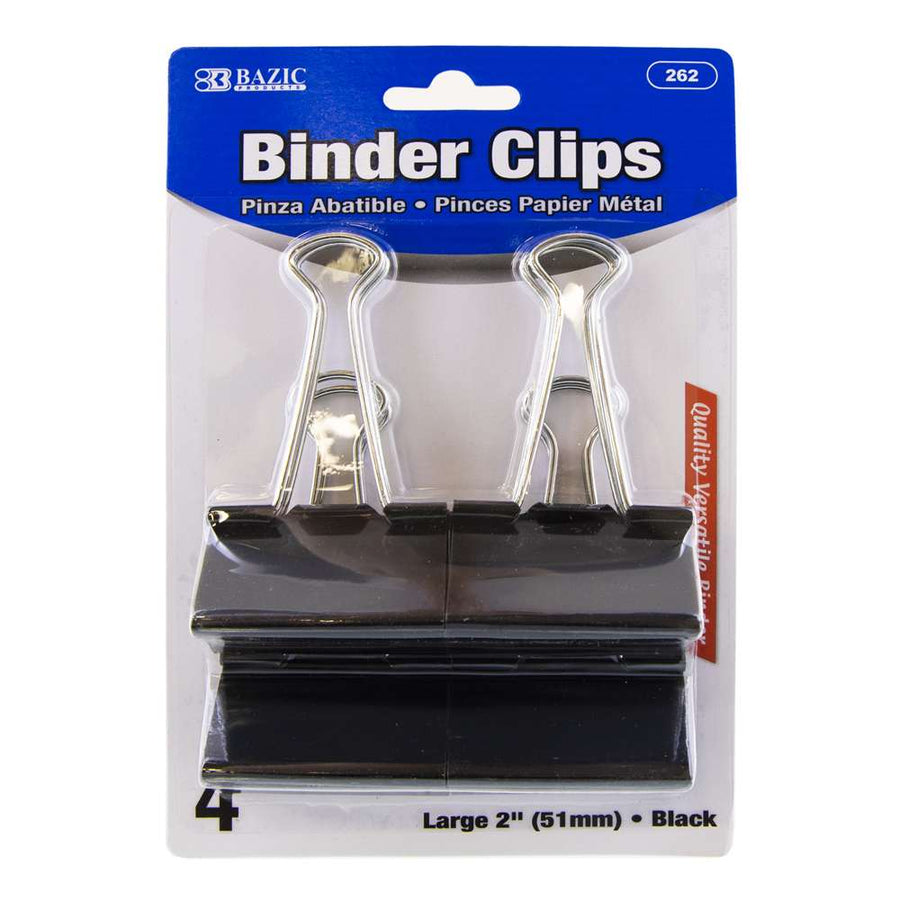 Large 2" (51mm) Black Binder Clip (4/Pack)