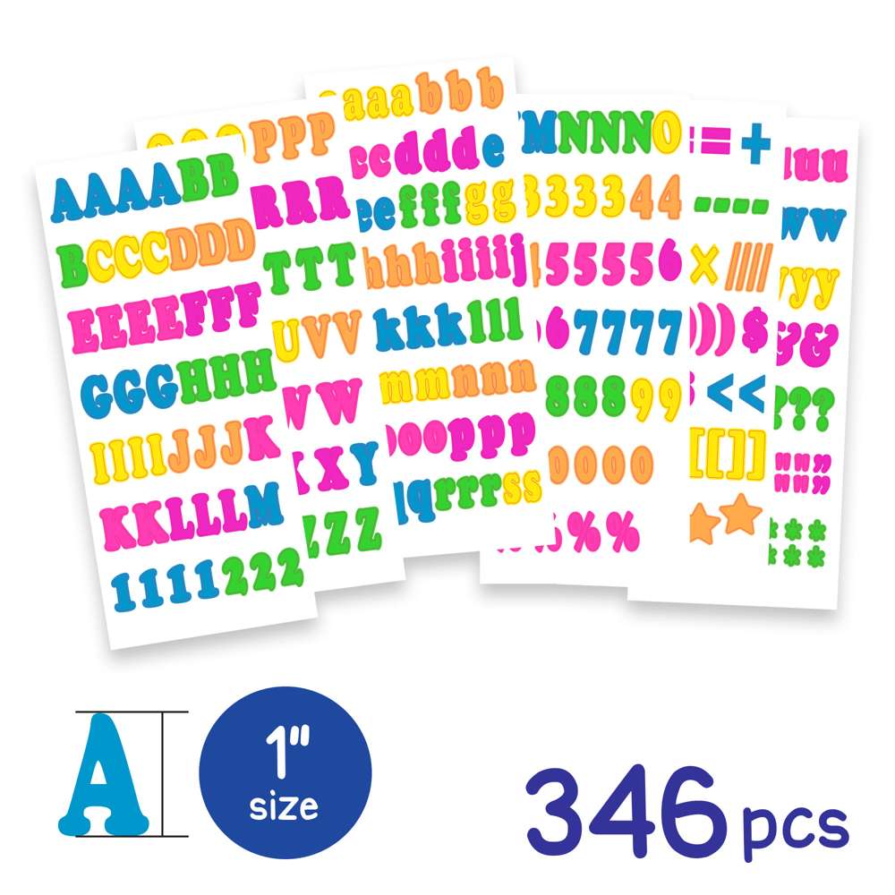 BAZIC Alphabet Numbers Stickers Black Colors, 1 A to Z 0 to 9  Self-Adhesive Sticker for DIY Cards Scrapbooks Kids Children (346/Pack),  1-Pack