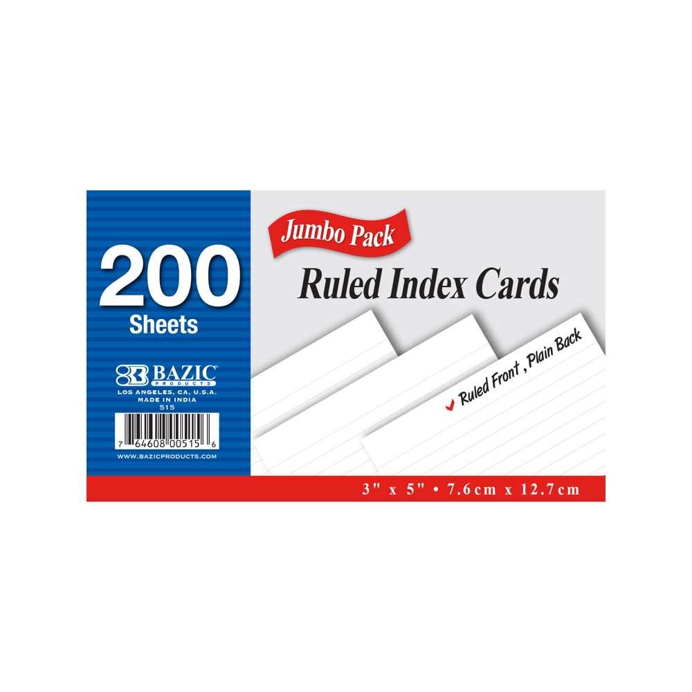 BAZIC Index Card Box 3x5, 250 Cards Capacity, Flash Card Holder, 6-Pack 