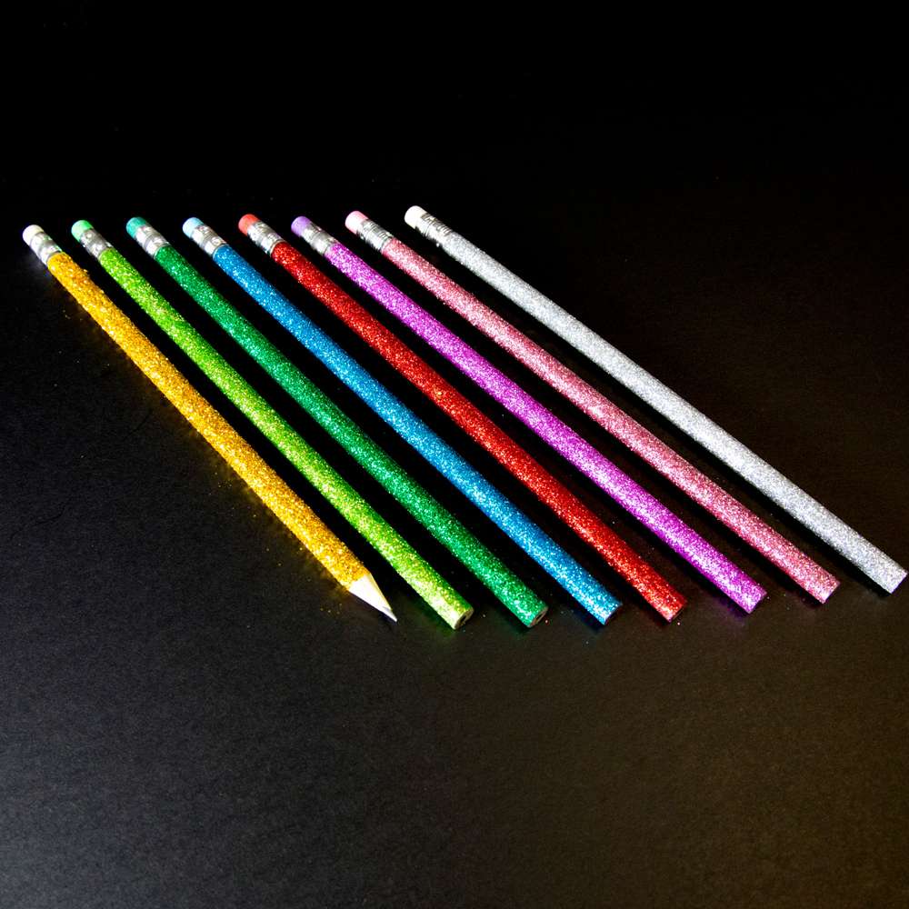 Glitter Colored Pencils With Eraser Wood Colorful Pencils - Temu