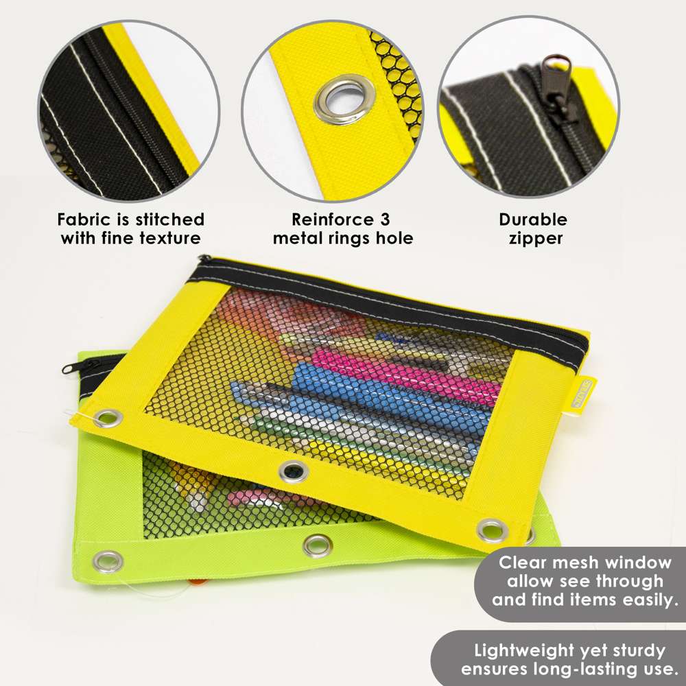 Zippered Mesh Pencil Pouch For School Binders Bright Assorted Neon Colors