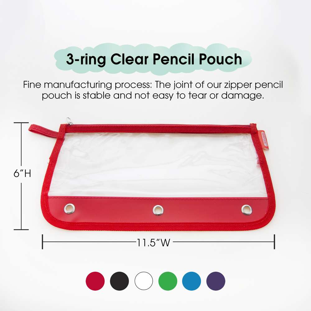 3-Ring Pencil Pouch, Bulk Zipper Pen Pouches in Assorted Colors for Office  College School Supplies Cosmetics, Cloth Pencil Case for 3 Hole Binder 