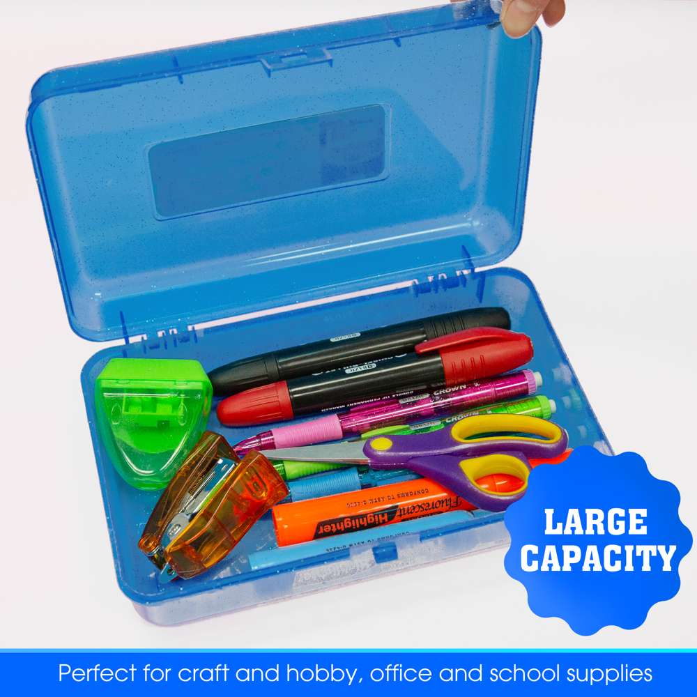 LD Clear Mini Office Supply Kit Portable Case with Scissors, Paper Clips, Tape Dispenser, Pencil, Stapler & Staple Remover