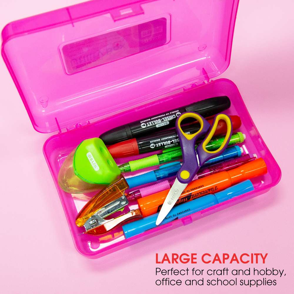 Pencil Box, 3 Pack, Assorted Colors, Plastic Crayon Box, Pencil Cases, Clear  P