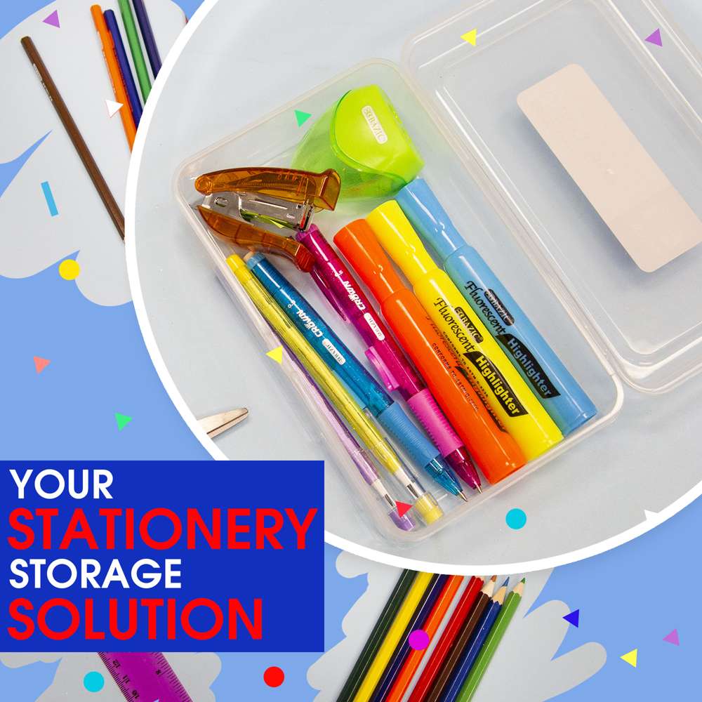 Storage Box, School Supplies Crayon Box, Clear Storage Organizer - Stackable Boxes - 4 Pack